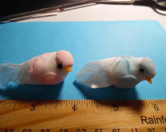 Small Feathered Birds for Doll Hats~Pink/Blue~Two Per Unit