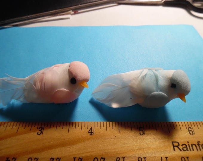 Small Feathered Birds for Doll Hats~Mint Green/Lavender~Two Per Unit