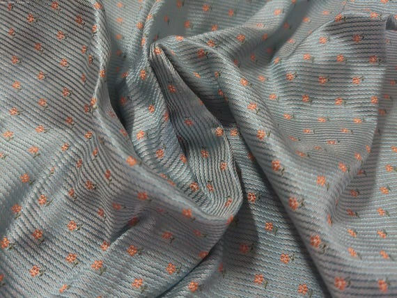 100% Silk Brocade~Micro Miniature Floral Stripe~Blue/Pink~19"x20"~Japan