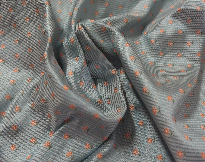 100% Silk Brocade~Micro Miniature Floral Stripe~Blue/Pink~19"x20"~Japan