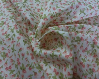 Imported Satin Finish Cotton Voile~Micro Florals~Pink/Green/Cream~12"x32"~Silky Hand~Doll Clothes