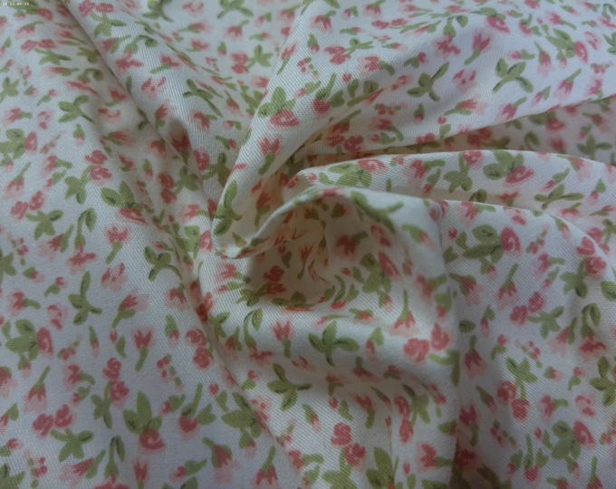 Imported Cotton Poplin~Lt. Weight~Micro Florals~Pink/Green/Cream~12"x32"~Silky Hand~Doll Clothes
