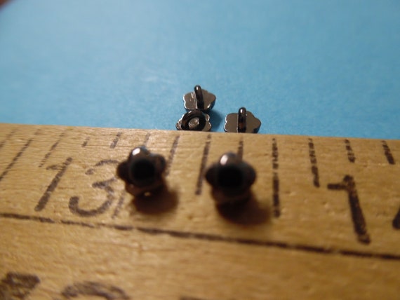 Basement Bargain! Tiny metal shank doll buttons~Flower Shape~Gunmetal Black~Set of Ten~4MM~All Dolls