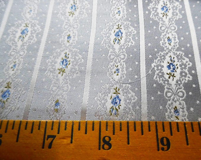 100% Silk Brocade~Miniature Scale~Rose Ribbon Stripe~Shades Sky Blue/Pearl~19"x20"~Japan