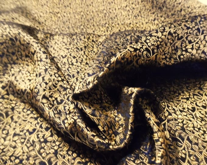 100% Silk Brocade~Miniature Scale~Micro Print~Gold/Black~19"x20"~Japan