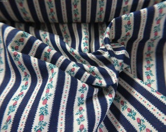 Vintage Cotton~Fabric Traditions~Floral Ticking Stripe~Pink Rosebuds/Navy Stripes~12"x46"