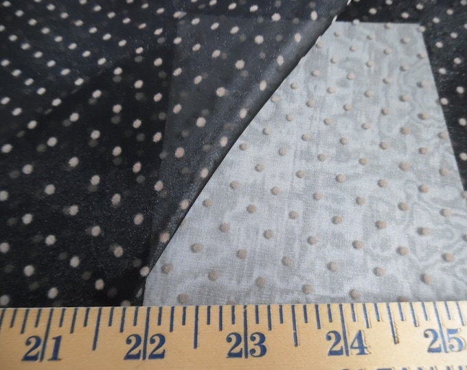 REDUCED! Vintage 1970's Dotted Swiss~Black/Beige Dots~Sheer Nylon~18"x45"~Doll Fabric~Sweet Sue~Miss Revlon