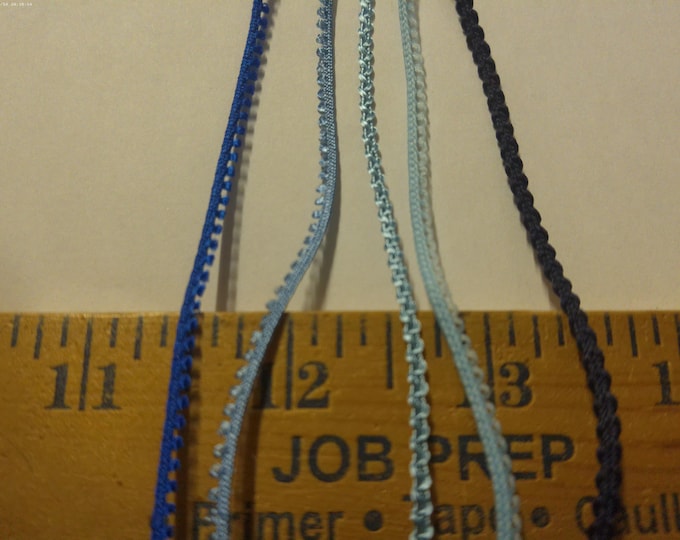 Tiny Braid Bundle~Micro Picot/Knobbly~1/8"~Shades of Blue~100% Rayon~5 Types~10 Yards~Doll Dress and Hat Trim!