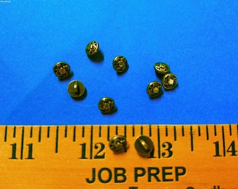 Tiny metal shank doll buttons~Floral Design~Antique Gold~7MM~Set of Ten~Modern, Antique & Vintage Dolls