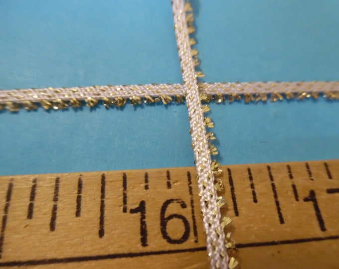 Tiny Picot Edge Flat Edge~White/Metallic Gold~1/8"x 2Yds~Doll Trim~Hats & Dresses