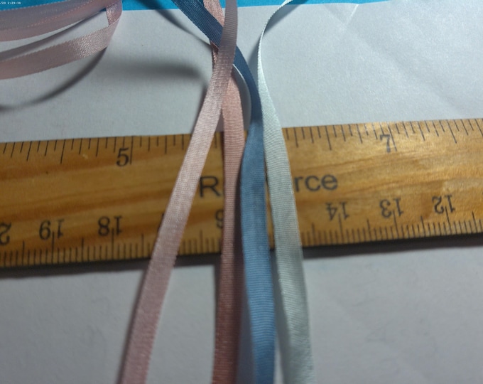 Silk Ribbon Assortment B~4MM~Shades of Pink & Blue~8 Yards Total~Doll Dress and Hat Trim
