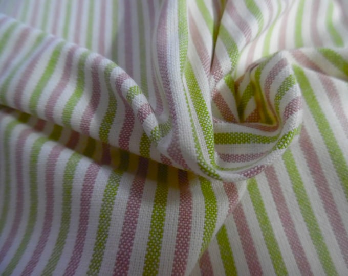 BACK IN STOCK! Cotton Suiting Fabric~Tiny Stripes~Pink/Green/White~18"x28"~Medium Weight