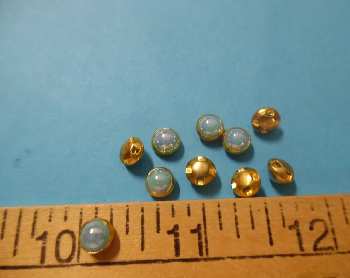 Aqua Pearl Flat Back Buttons~Gold Setting~6MM~Set of Ten~Doll Buttons