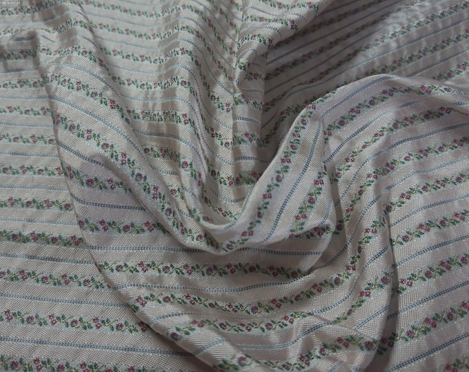 100% Silk Brocade~Miniature Scale~Micro Floral Stripes~Pink/Blue~19"x20"~Japan