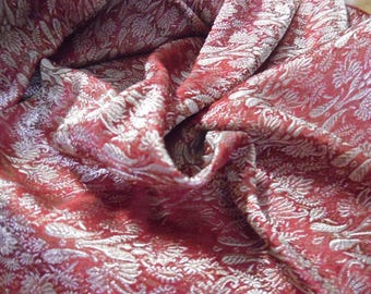 100%Silk Jacquard Brocade~India~Burgundy/Pearl~9"x22"~Doll Fabric~Miniatures