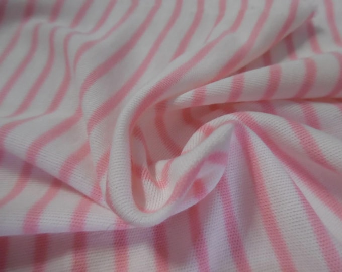 BASEMENT BARGAIN! Small Stripe Poly/Cotton Single Knit~Pink/White~18"x36"