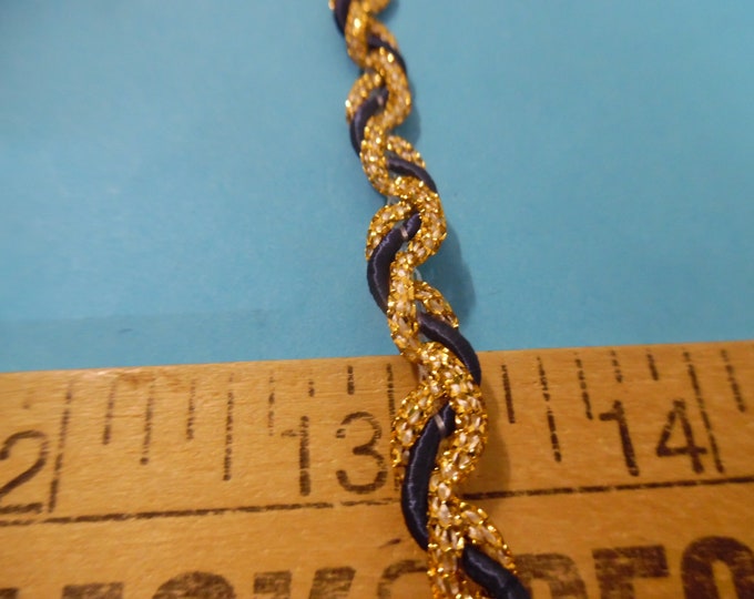 Twisted Metallic Braid~Vintage 1970's~Bright Gold/Navy~Rayon~1/4"~BTY~Doll Trim~Hats & Dresses