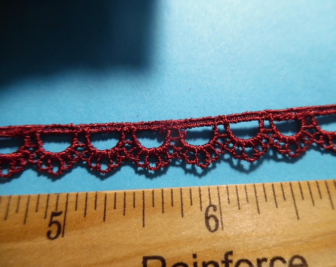 END PIECE! Tiny Wine Red Venise Lace~3/8"x 67"~Delicate Doll Trim