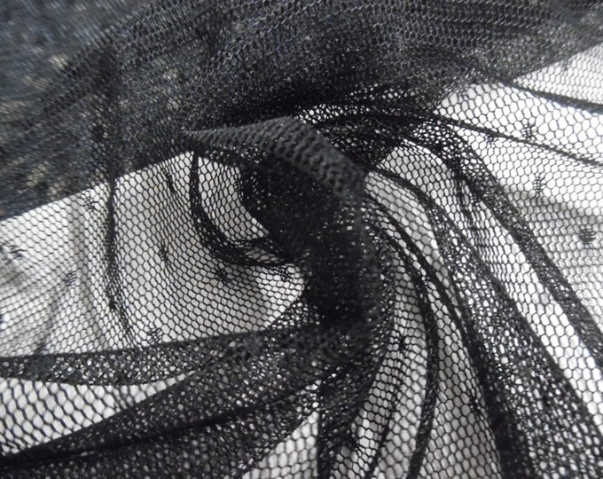 Soft De Lis Netting~Nylon~Sheer~Jet Black~12"x60"~Doll Fabric~Great For Overlays~Flapper