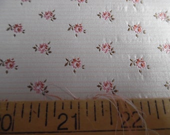 100% Silk Brocade~Miniature Scale~Tiny Pink Roses on Pink/Lt.Cream Stripes~19"x20"~Japan~KS101