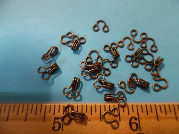 Small Hooks & Eyes for Doll Clothing~Antique Bronze~Size 00~12 Sets