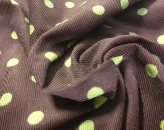 NEW! 100% Cotton Featherwale Cord~Cute Green Polka Dots on Chocolate~12"x44"