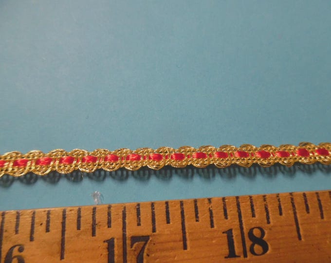Tiny Braid End Piece~LAST! Metallic Gold and Red~1/4"~1.5YD