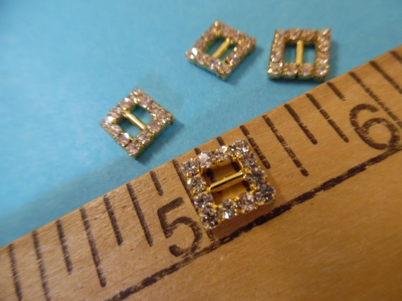 Rhinestone Doll Buckles~Glass Stones/Gold Setting~Square~3/8"x3/8"~Set of 4