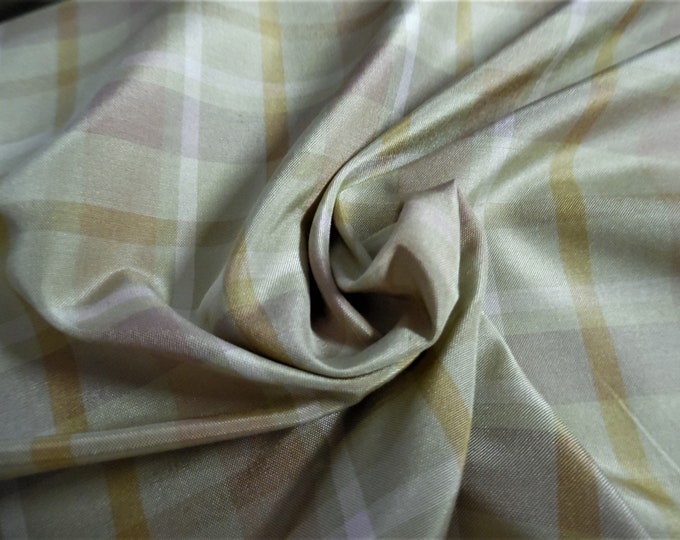 High End Silk Taffeta~Small Plaid~Sage/Dusty Pink/Gold~12"x27"