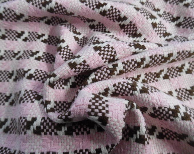 Basketweave Cotton Suiting~Pink/White/Brown~12"x30"~Doll Coats!