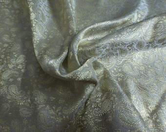 100%Silk Jacquard Brocade~India~Golden Green/Gold/Pearl~9"x22"~Doll Fabric~Miniatures