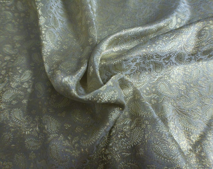 100%Silk Jacquard Brocade~India~Golden Green/Gold/Pearl~9"x22"~Doll Fabric~Miniatures