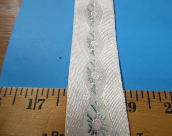 BASEMENT BARGAIN~Micro Embroidered Ribbon~Pink/Green/Cream~1.25" Wide~BTY