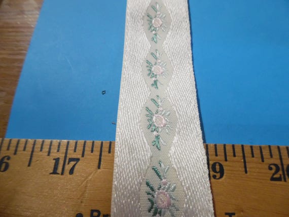 BASEMENT BARGAIN~Micro Embroidered Ribbon~Pink/Green/Cream~1.25" Wide~BIY
