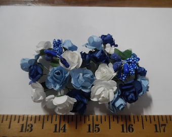Mulberry Paper Roses and Stamen Assortment~Shades Blue/White~26 Pieces~Great For Doll Hats!