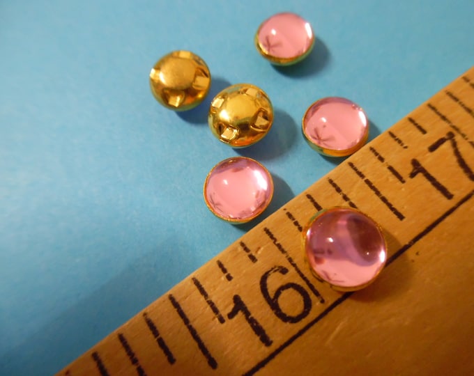 Doll Buttons~Pink in Gold Setting~Flat back~Sew On~Set 6~8MM(3/8")