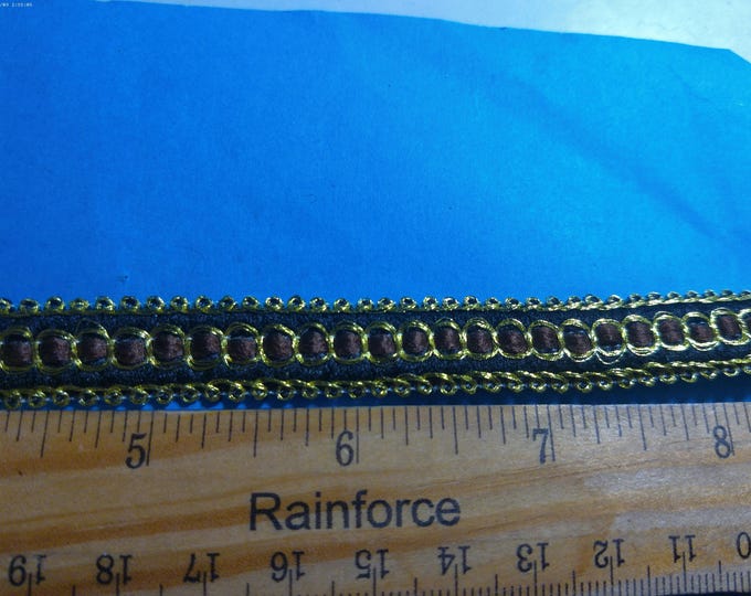 Vintage Fancy Gimp Braid~Metallic Gold/Brown/Black~1/2"xBTY~Doll Trim