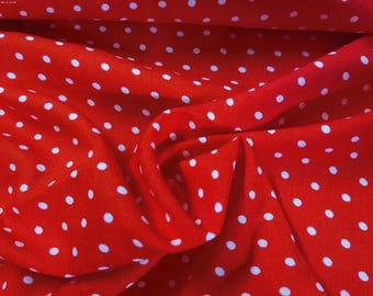 Rayon Challis  Voile~Tiny White Dots on Red Background~18"x28"~Doll Fabric