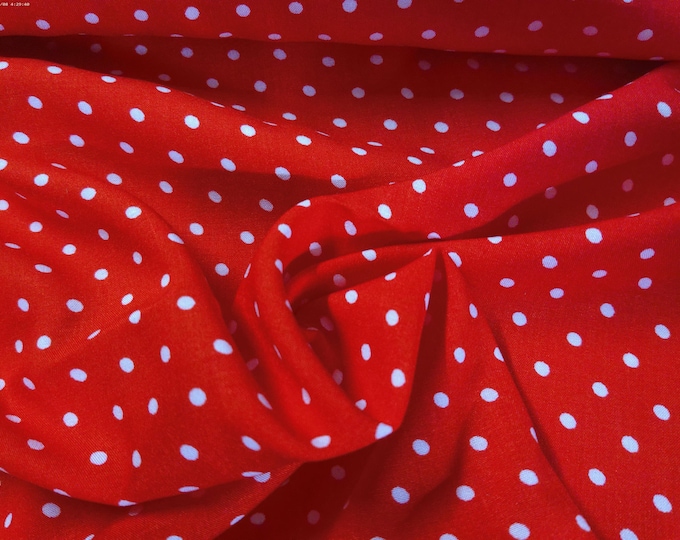 Rayon Challis  Voile~Tiny White Dots on Red Background~18"x28"~Doll Fabric
