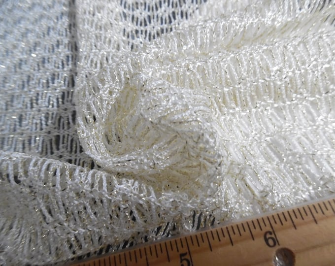 Crocheted Weave Sweater Knit~Offwhite & Metallic Gold~12"x66"~Great for Doll Tops/Sweaters
