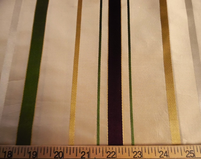 High End Silk Taffeta~Ribbon Stripes~Gold/Hunter/Wine/Cream~23"x27"~Doll Fabric