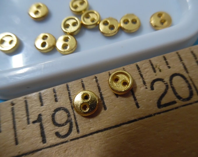 Miniature Metal Doll Buttons~Sew 2 Holes~Gold~5MM~BY THE DOZEN~Modern, Vintage, Antique Dolls