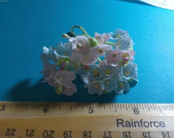 Tiny Old Fashioned Flocked Flowers~Pink/Blue~8 Stems~Great For Doll Hats!