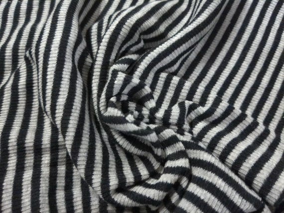 BASEMENT BARGAIN! Small Stripe Cotton Single Ribbed Knit~Black/Oyster~12"x25"