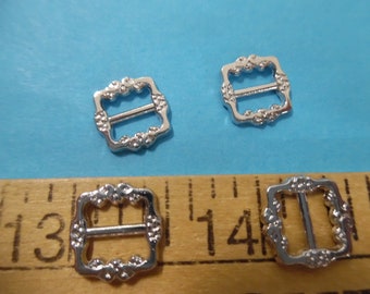 Bright Silver Square Metal Doll Buckles~Georgian Style~12MM (1/2")~Set 4~Modern, Antique, & Vintage Dolls