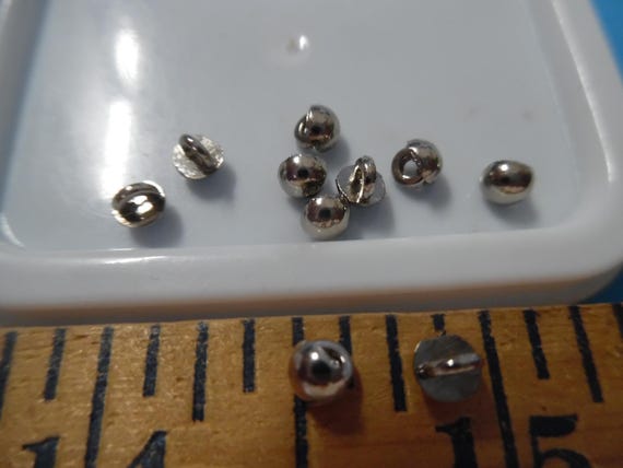Tiny metal shank doll buttons~Smooth Dome~3MM~Silver~Set of Five~Modern, Antique & Vintage Dolls