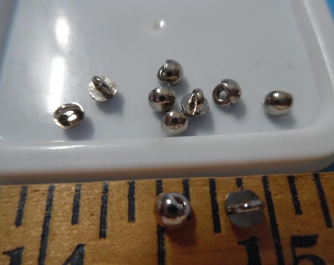 Tiny metal shank doll buttons~Smooth Dome~3.5MM~Silver~Set of Five~Modern, Antique & Vintage Dolls