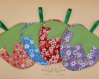 Handmade Strawberry Fabric Coasters - Set of 4, Floral Print, Quilted, Cute Kitchen Decor, Unique Gift Idea, Housewarming Gift