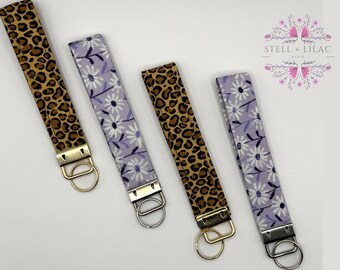 Floral Keychain, Key Fob Wristlet, Leopard Key Chain, Keychain Bracelet, Keychain Lanyard, Cute Keychain