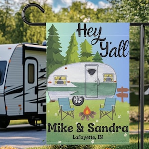 Personalized Camper Garden Flag, Custom RV Campsite Flag with Name, Outdoor Camping Decor, Campsite Decor, Camper Gift, Welcome Flag